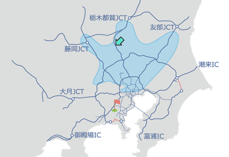 従来の情報提供範囲の地図