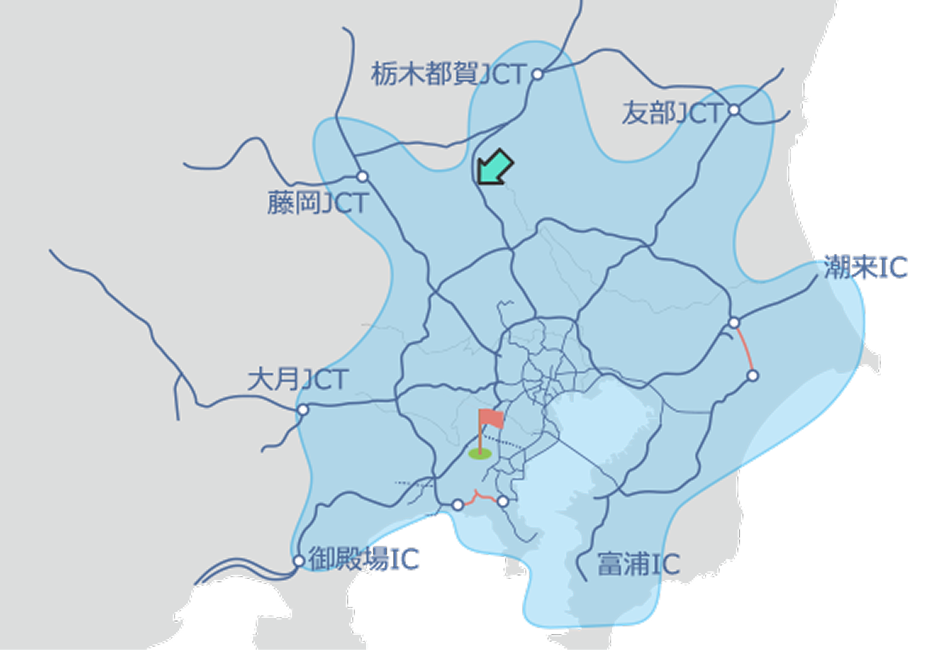 ETC2.0による広範囲の情報提供範囲の地図