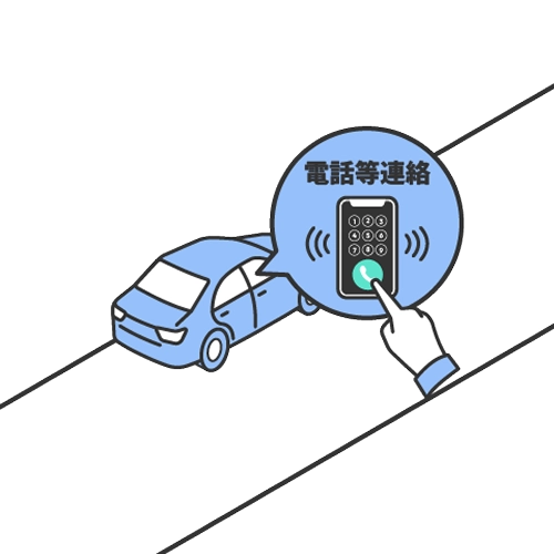 閉じている開閉バーを押し開いて通過してしまい、お客さまセンターに電話連絡をするイメージ図